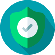 Green shield icon with a white circle and a gray checkmark in the middle on teal background, symbolizing effectiveness.