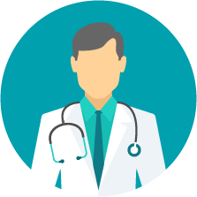 Teal circle icon with male doctor character wearing a stethoscope, symbolizing flexibility.